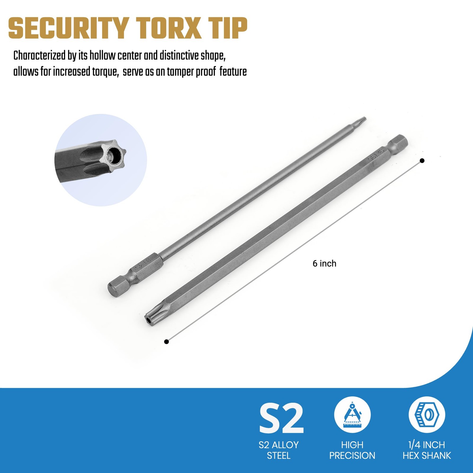 TEGRODEX Extra Long Security Torx Bit Set, Extended Tamper Proof T6-T40, Grey