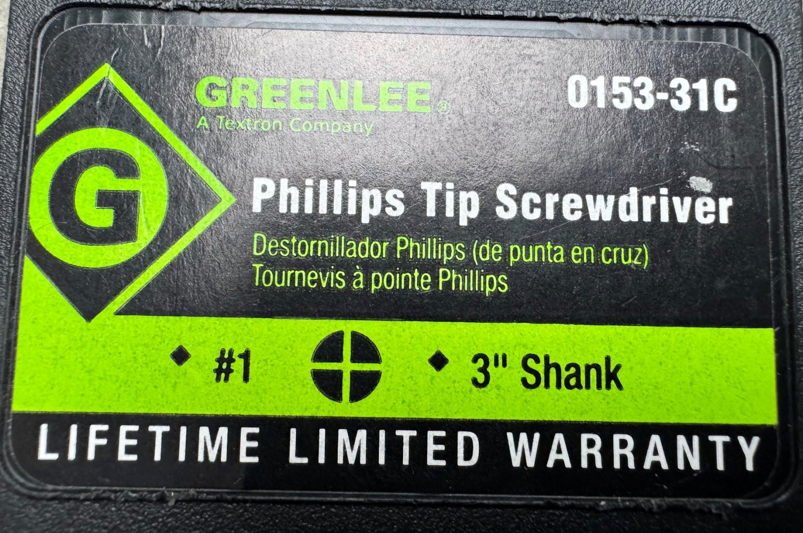 Greenlee 0153-31C Heavy‑Duty Phillips Tip #1 x 3″ Screwdriver