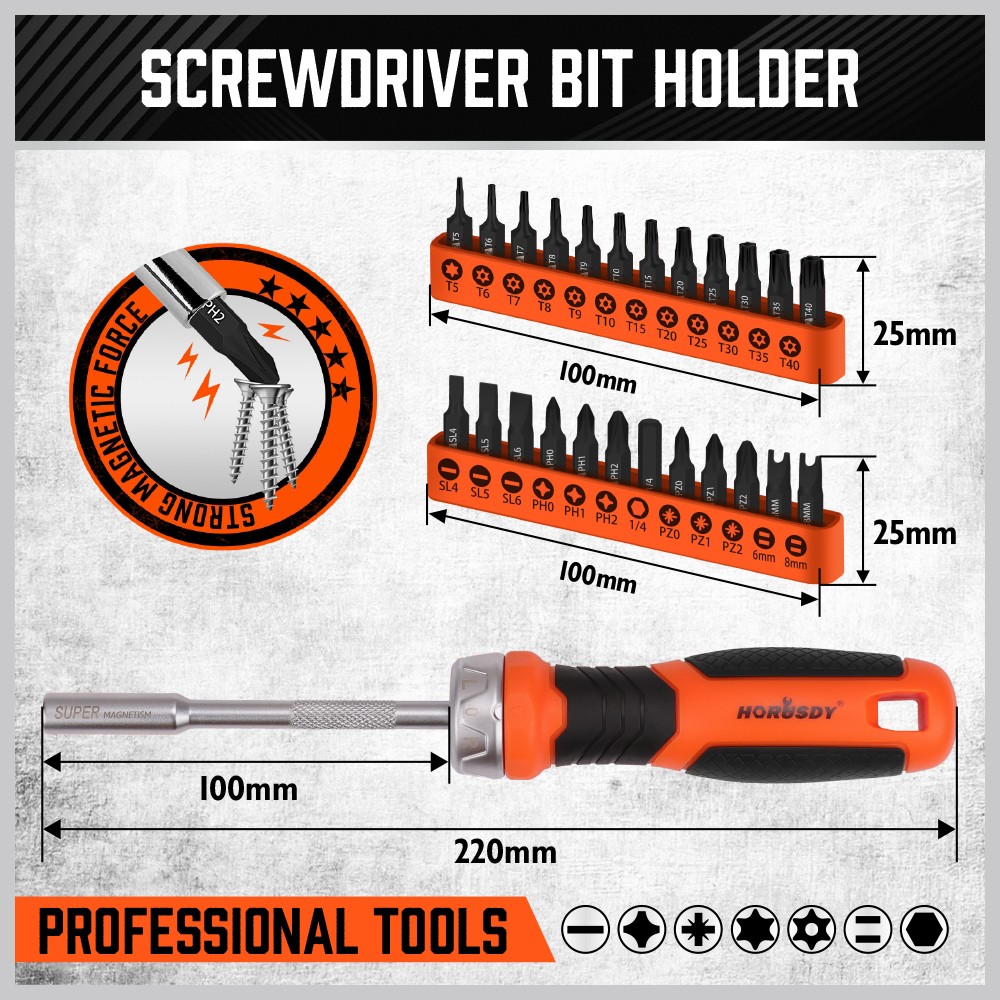 25 Security Torx Screwdriver Bit Set T5-T40 1/4″ Ratcheting Magnetic Bit Driver