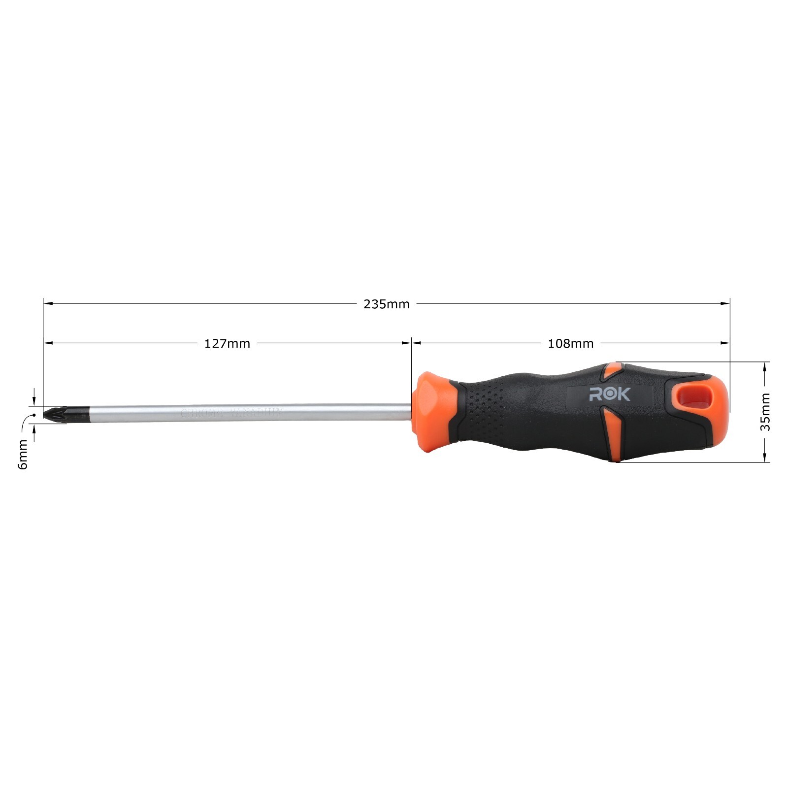 Rok Hardware Pozi #2 Screwdriver, Chrome Shaft with Orange Handle ROKPOZI