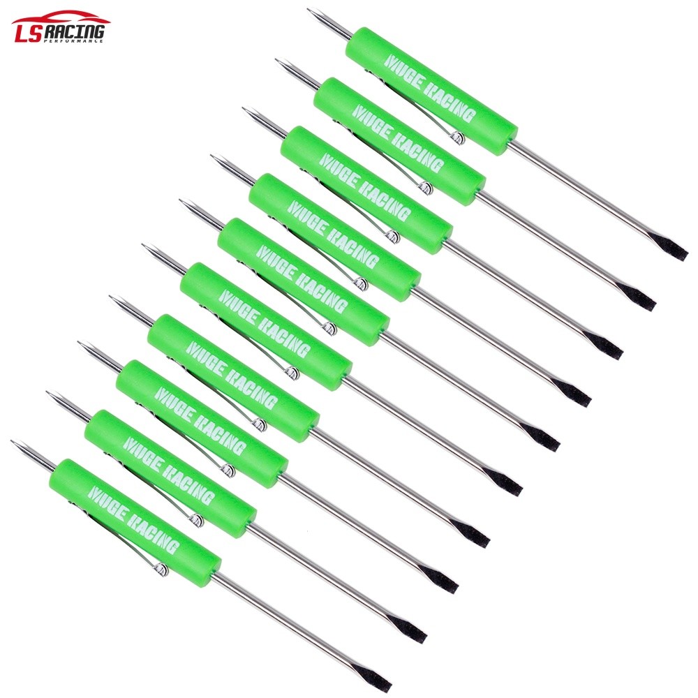 10X Green Mini Pocket Screwdriver Phillips & Flat Head Tip with Magnet and Clip