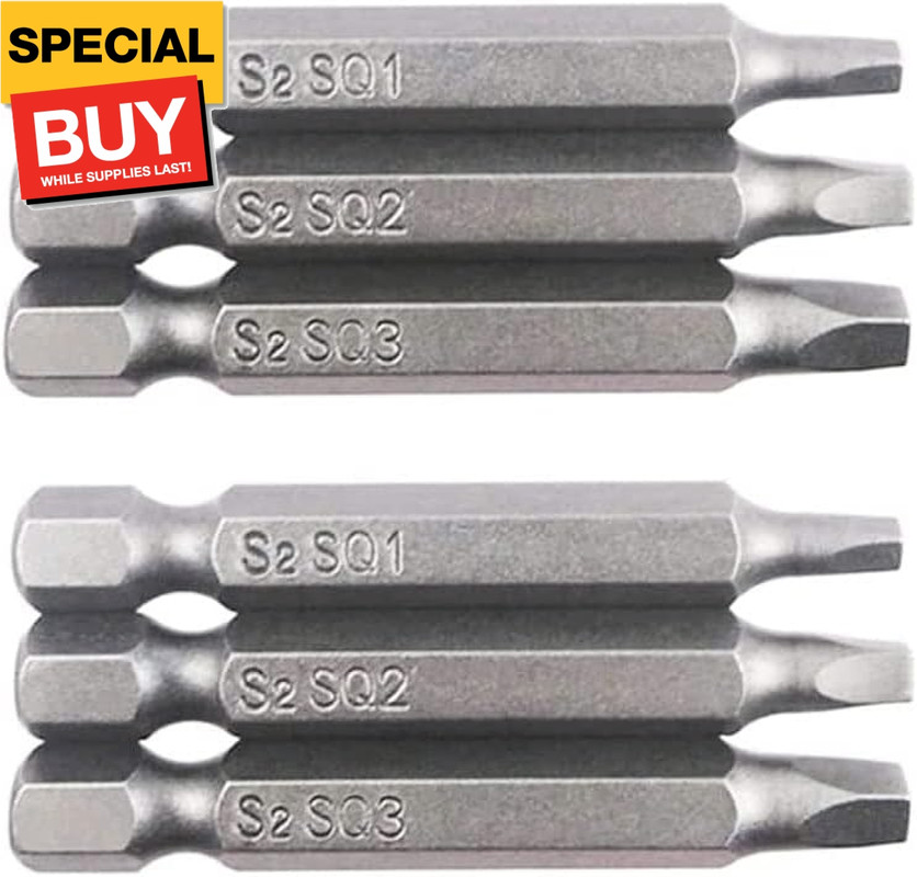 6 Pieces Square Screwdriver Bits, 1/4 inch Hex Shank S2 Steel Square SQ1 SQ2 SQ3