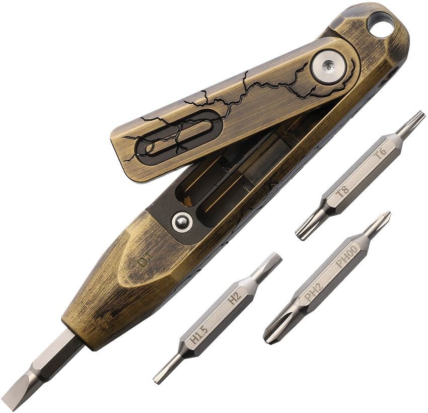 Oknife Otacle D1 For The Included Hex Bits Etched Cracked Brass Construction