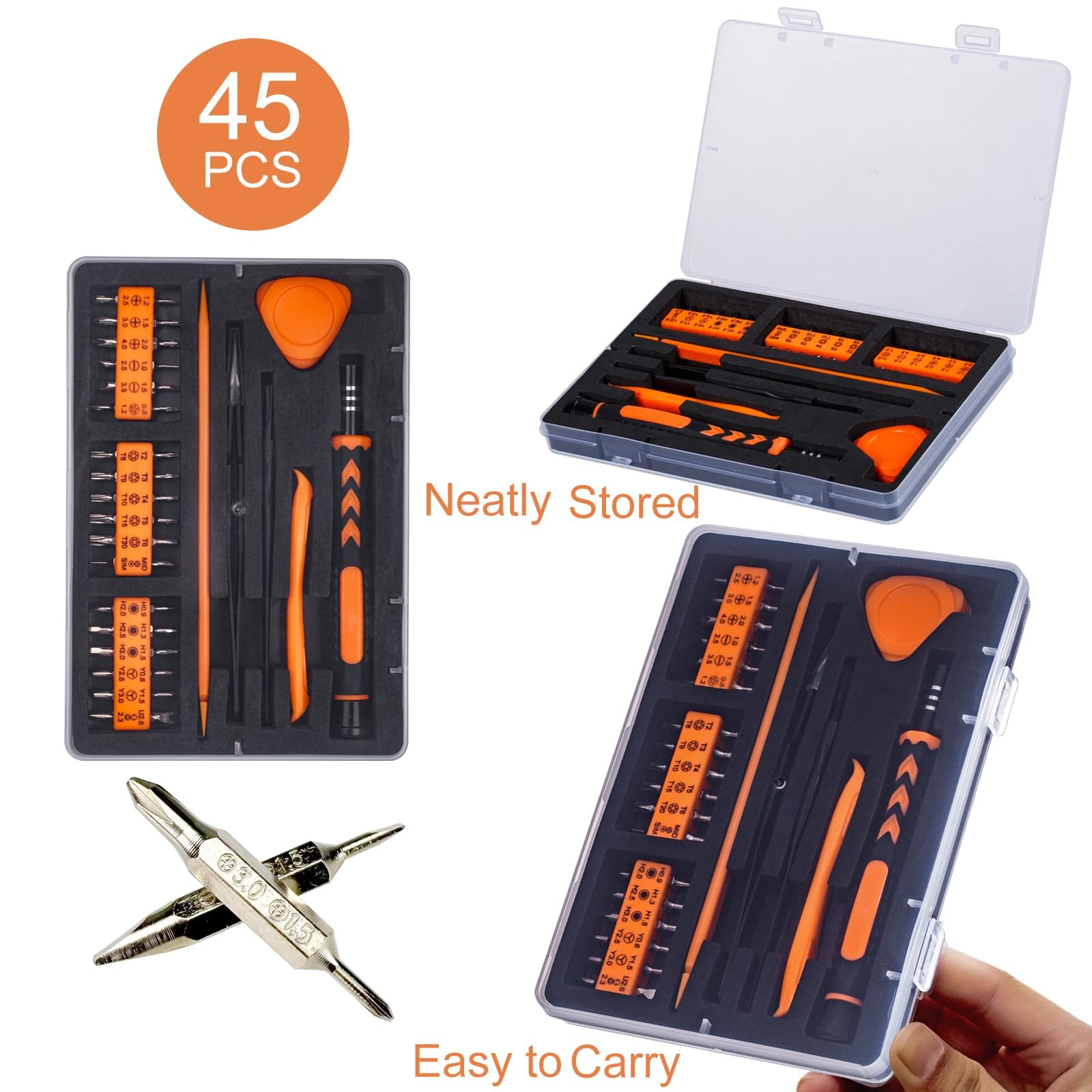 45PCS Precision Screwdriver Set With Case, Flathead Phillips Pentalobe Torx Star