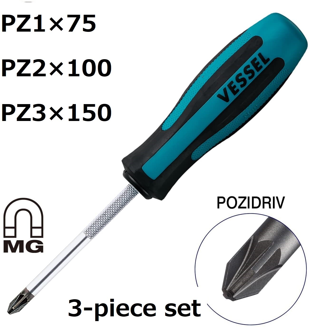 VESSEL Megadora 903 POZIDRIV 3-piece set PZ1x75 PZ2x100 PZ3x150 Driver Japan new