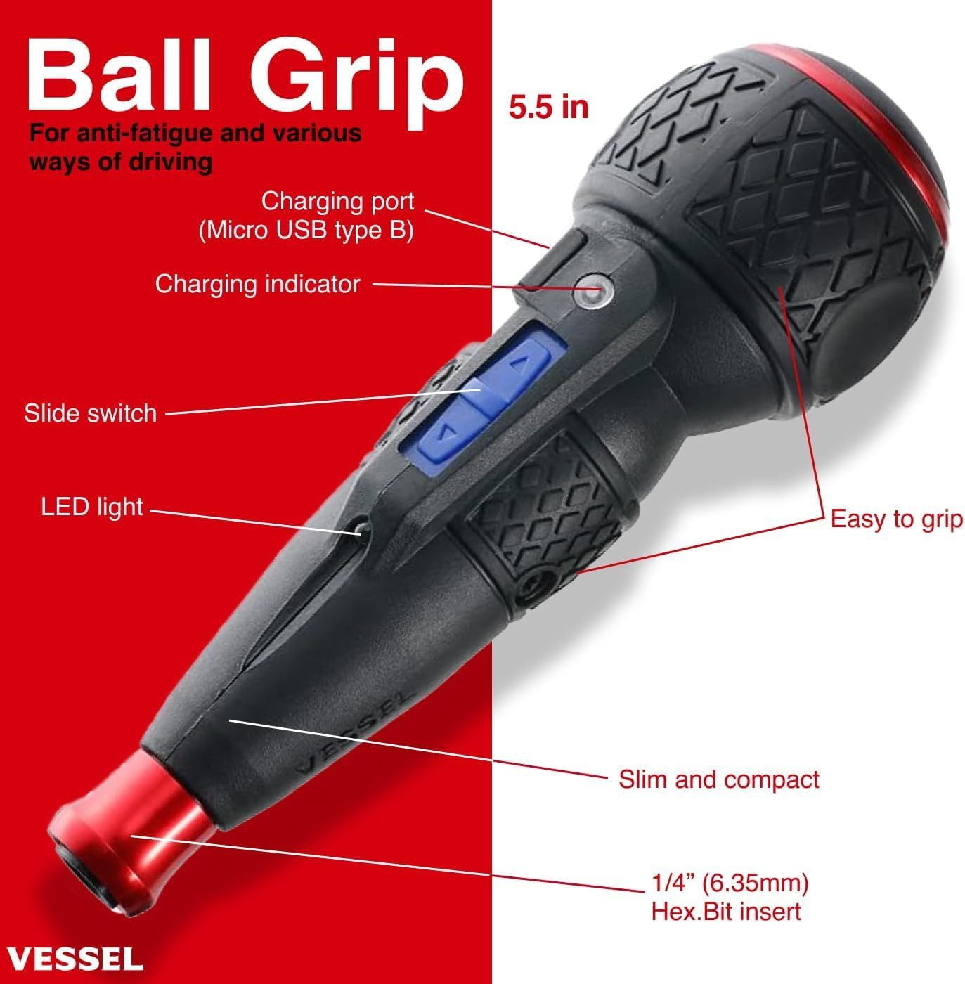 (USA Official) E-Assist Screwdriver | Higher-Torque Model Made in Japan No.220U