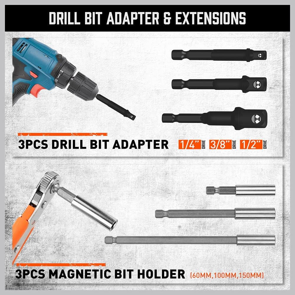 Magnetic Nut Driver Set | 47-Piece | Nut Driver Set for Impact Drill | SAE (1/4″