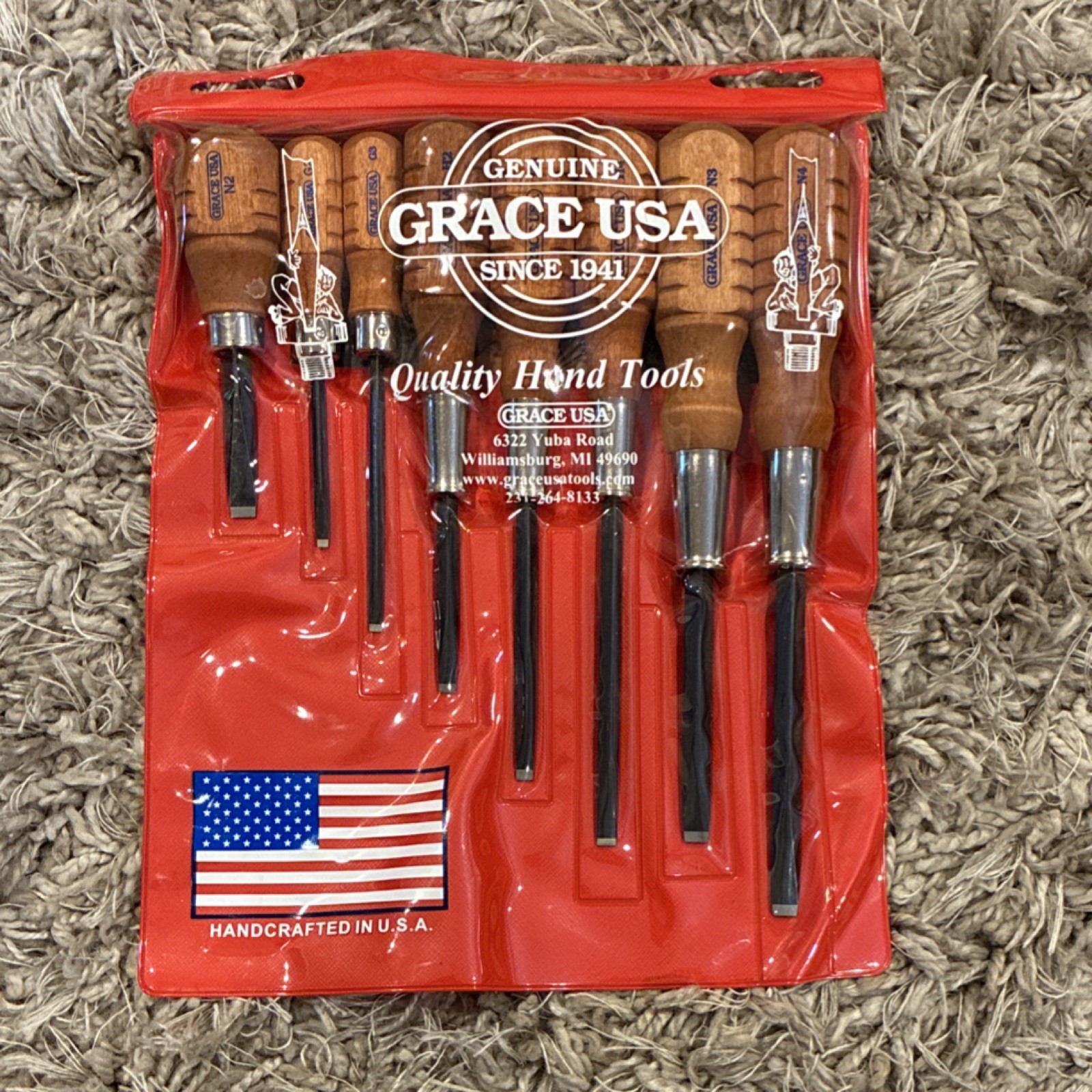 Grace USA Gunsmith Screwdriver Set Wood Handle Flat/Slotted 8pc PN: #HG-8