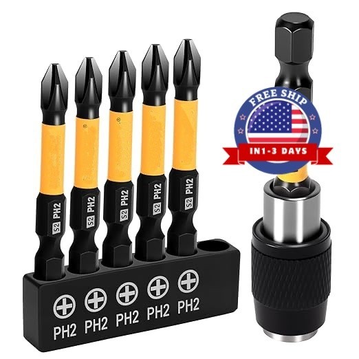 Set 6 puntas destornillador impacto magneticas PH2 doble punta 65mm para taladro