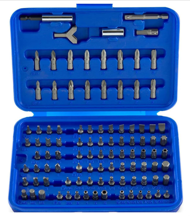 Juego 100 Piezas Puntas Seguridad Cr-V 1/4” Multi Tipo Torx Hex Pozi Alta Resis