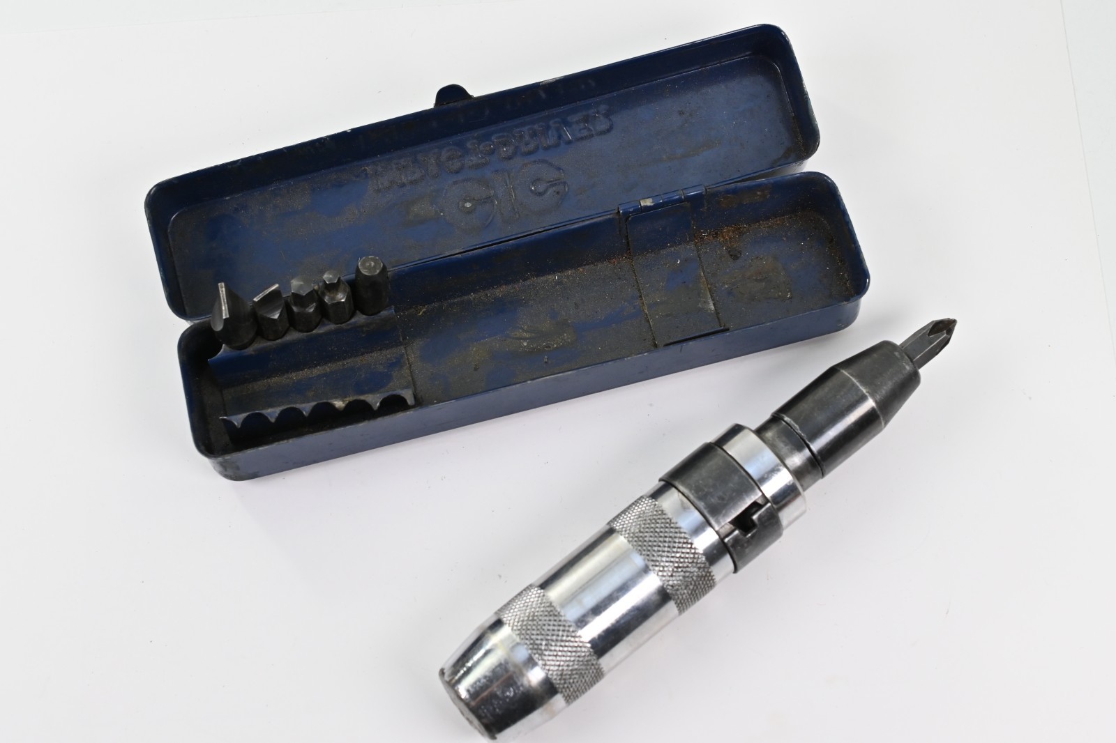Vintage CIC Impact Driver Set Manual Screwdriver Bits Metal Case Tool