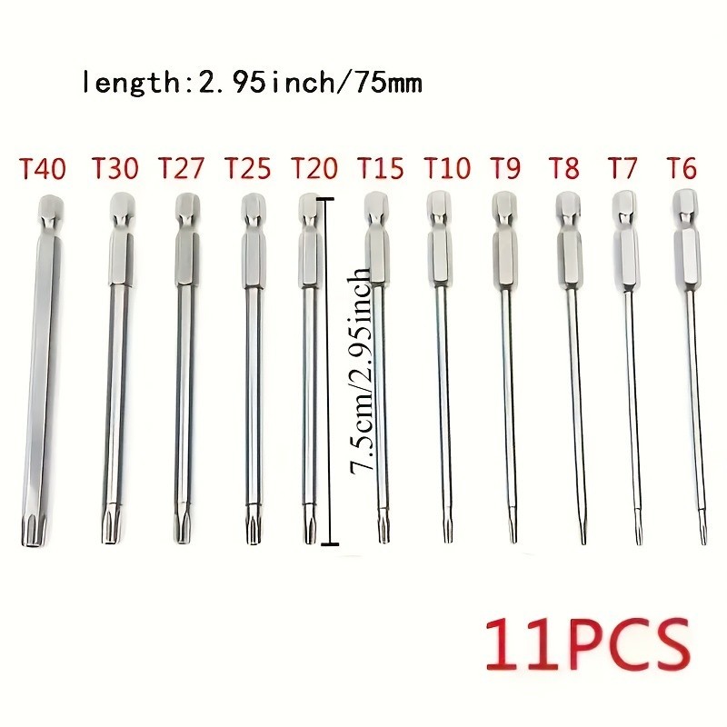 11-Piece Torx Screwdriver Bit Set – Multi-Size (T6-T40) for Vehicle Maintenance