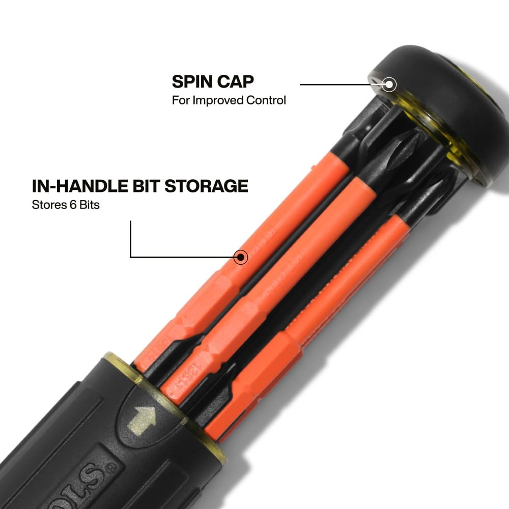 Klein Tools 32306INS 6-in-1 Insulated Multi-Bit Screwdriver, Orange/Black