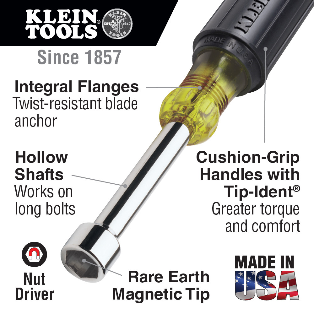 Klein Tools 630-1/4M 1/4” Magnetic Tip Nut Driver 3” Shaft