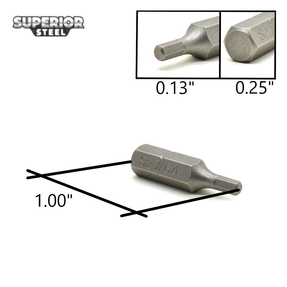 BH109-50PK Single End Hexagonal Screwdriver Bits – 1 Inch Long – 7/64 Hex – 50