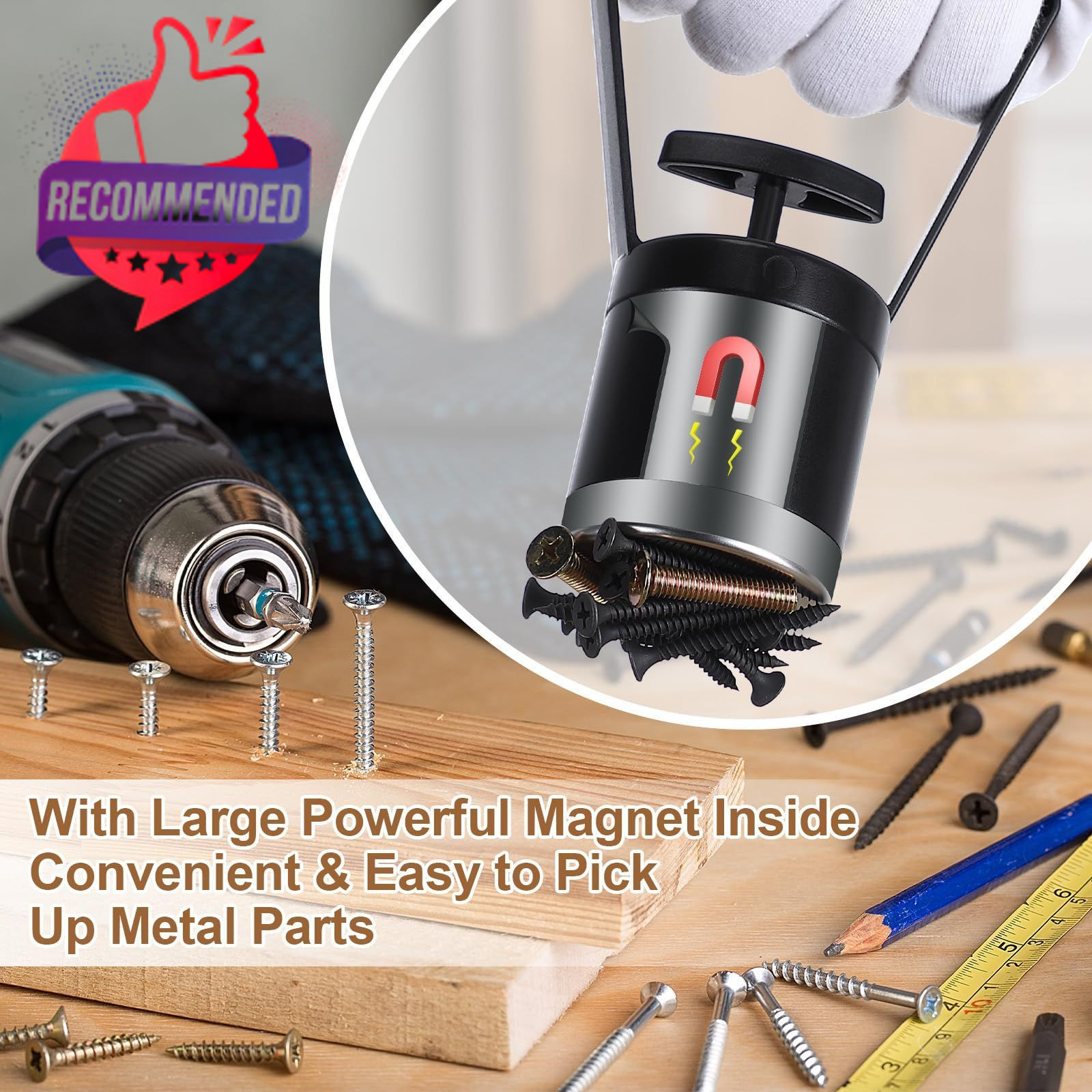 1 Pack Magnetic Pickup Tool With Quick Release, 8 Lb Capacity Hand Held Magnetic