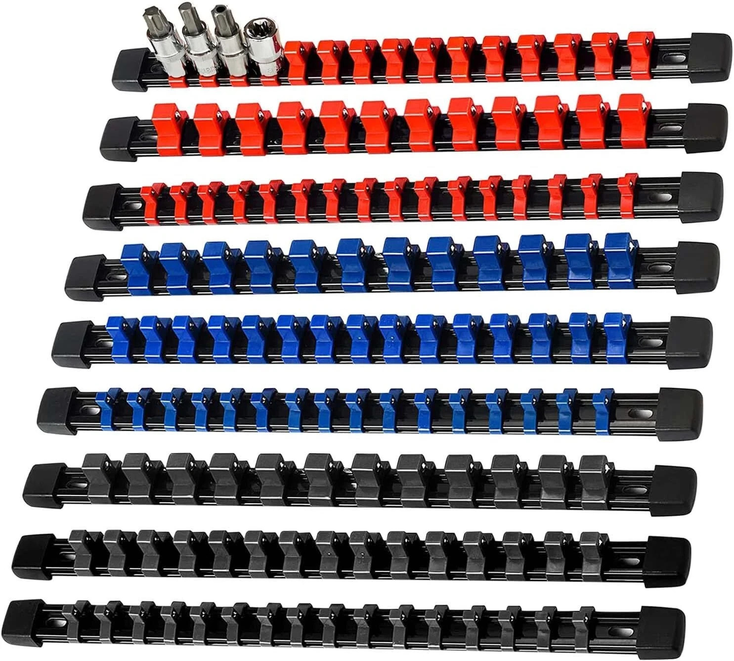 9-Piece Socket Organizer 1/2 inch 3/8 inch and 1/4 inch Drive ABS Tools-Socket