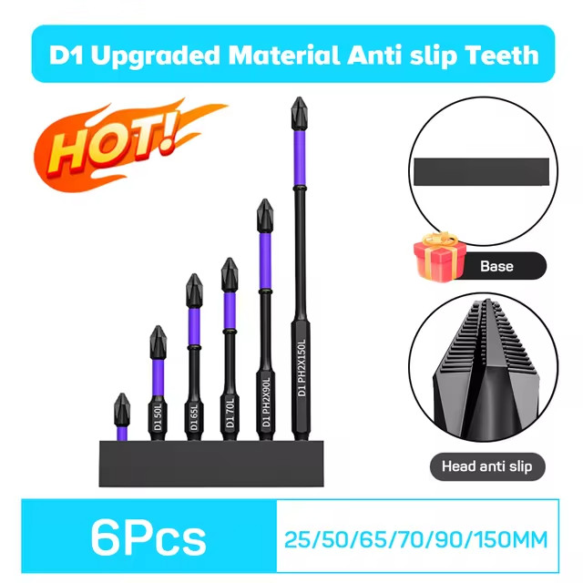 Magnetic Non-Slip Shockproof Screwdriver Bits Phillips Hex Shank for Power Tools