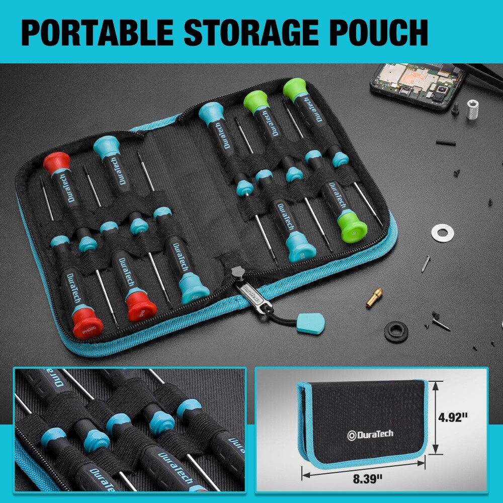 DURATECH 10 PCS Magnetic Small Precision Screwdriver Set with Pouch Phillips New