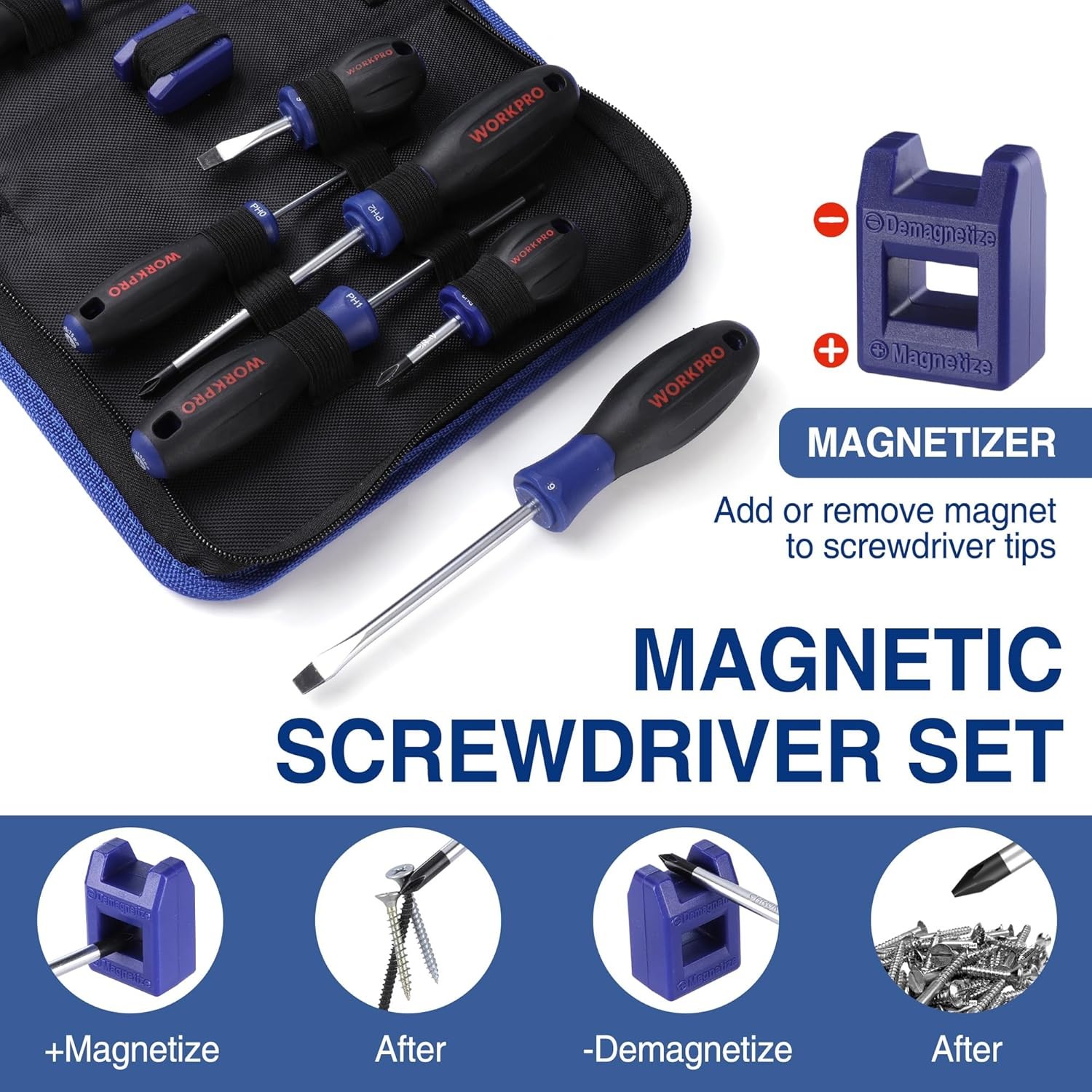 10-Piece Magnetic Screwdriver Set with Pouch Phillips Slotted Flat Head