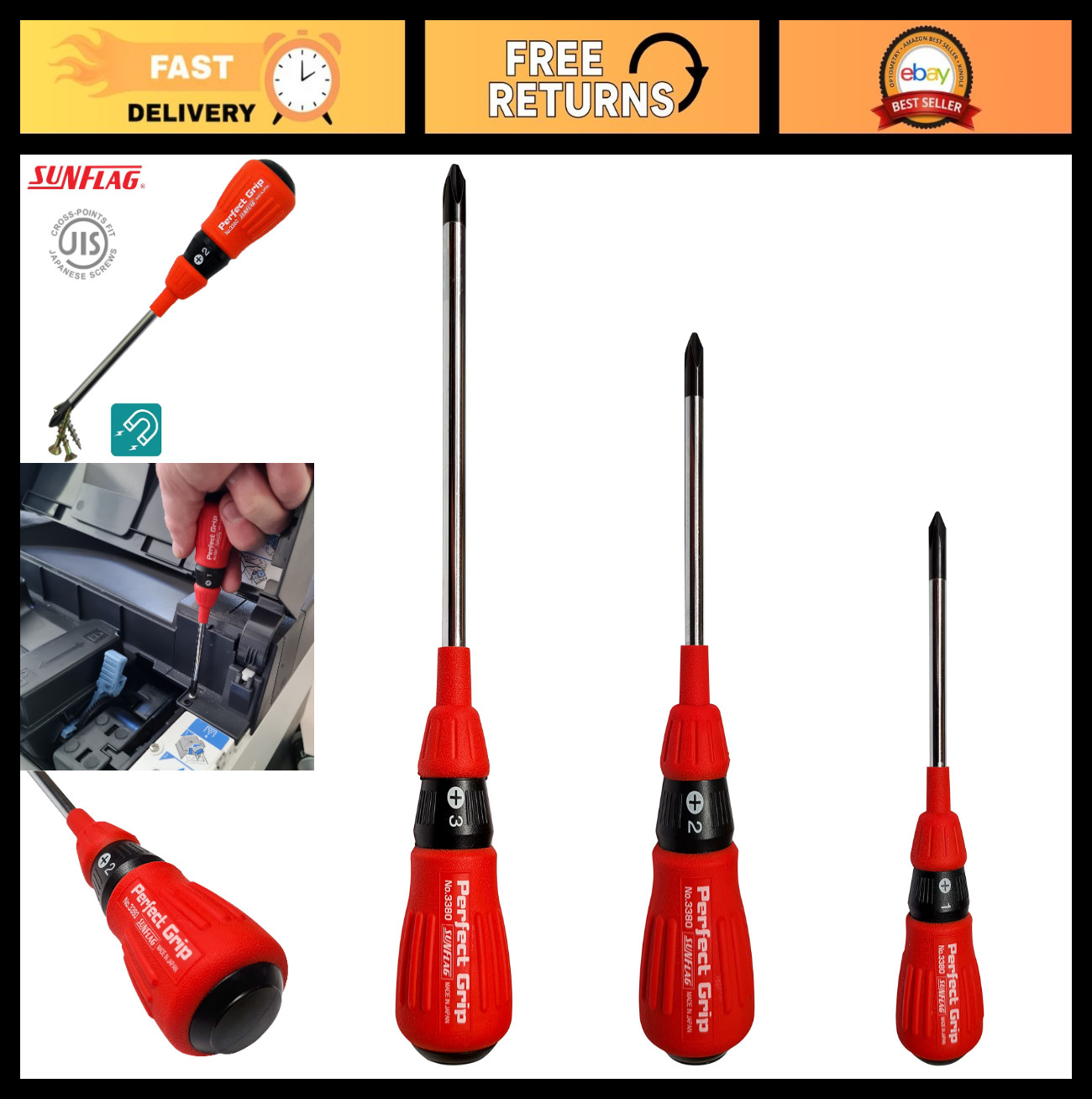 JIS Screwdrivers Set +1 +2 +3 | Precision Tools with Perfect Grip | Made in Japa