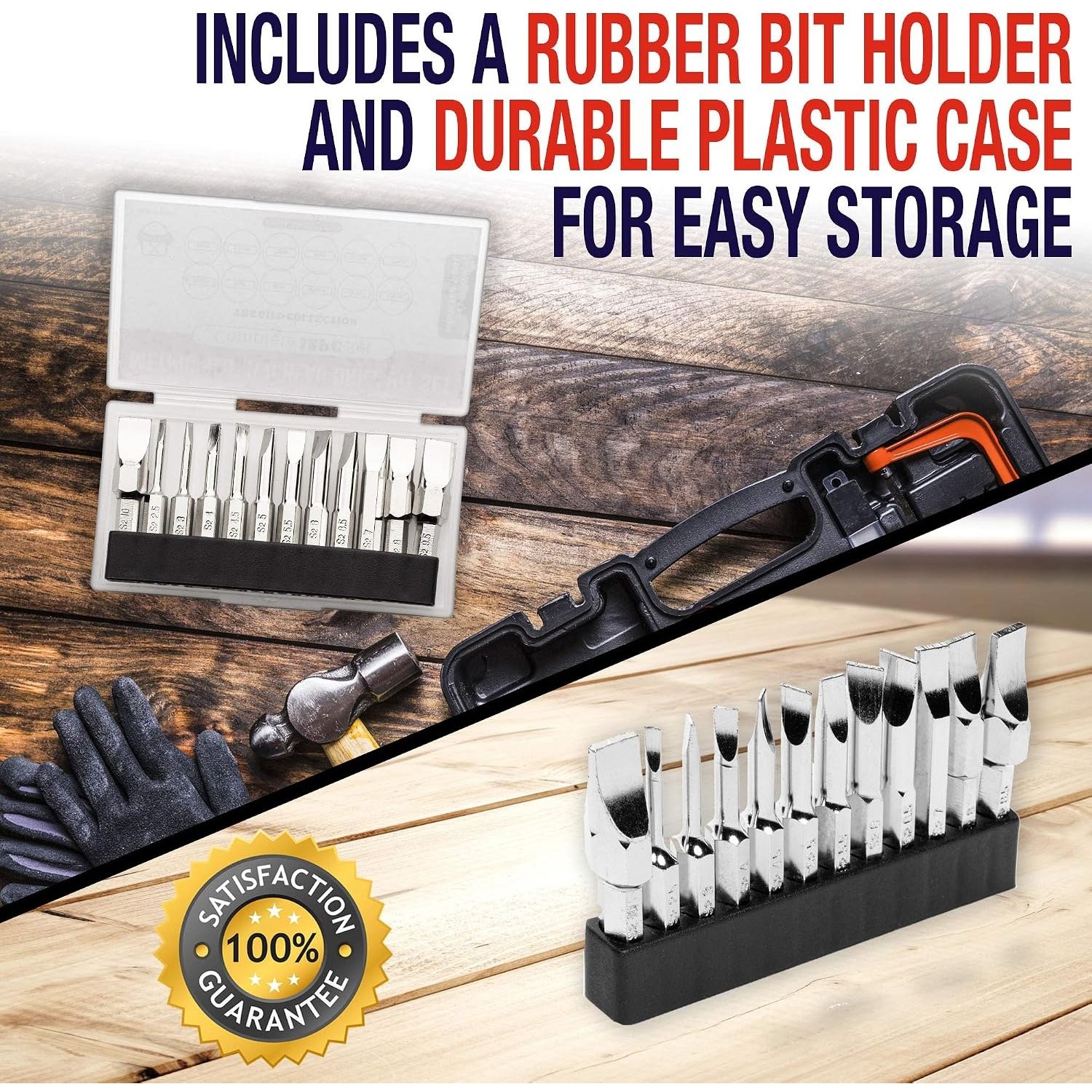 SAE Slotted Screwdriver Bit Set 12pc with Holder for Automotive and Woodworking