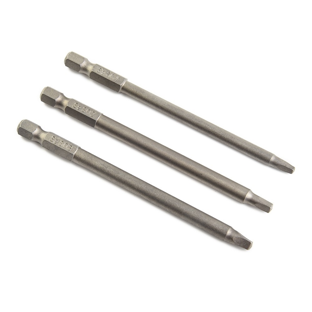Screw Driver Bits Square Head Hand Tool Accessories 100mm 3pcs Hex SQ1-SQ3