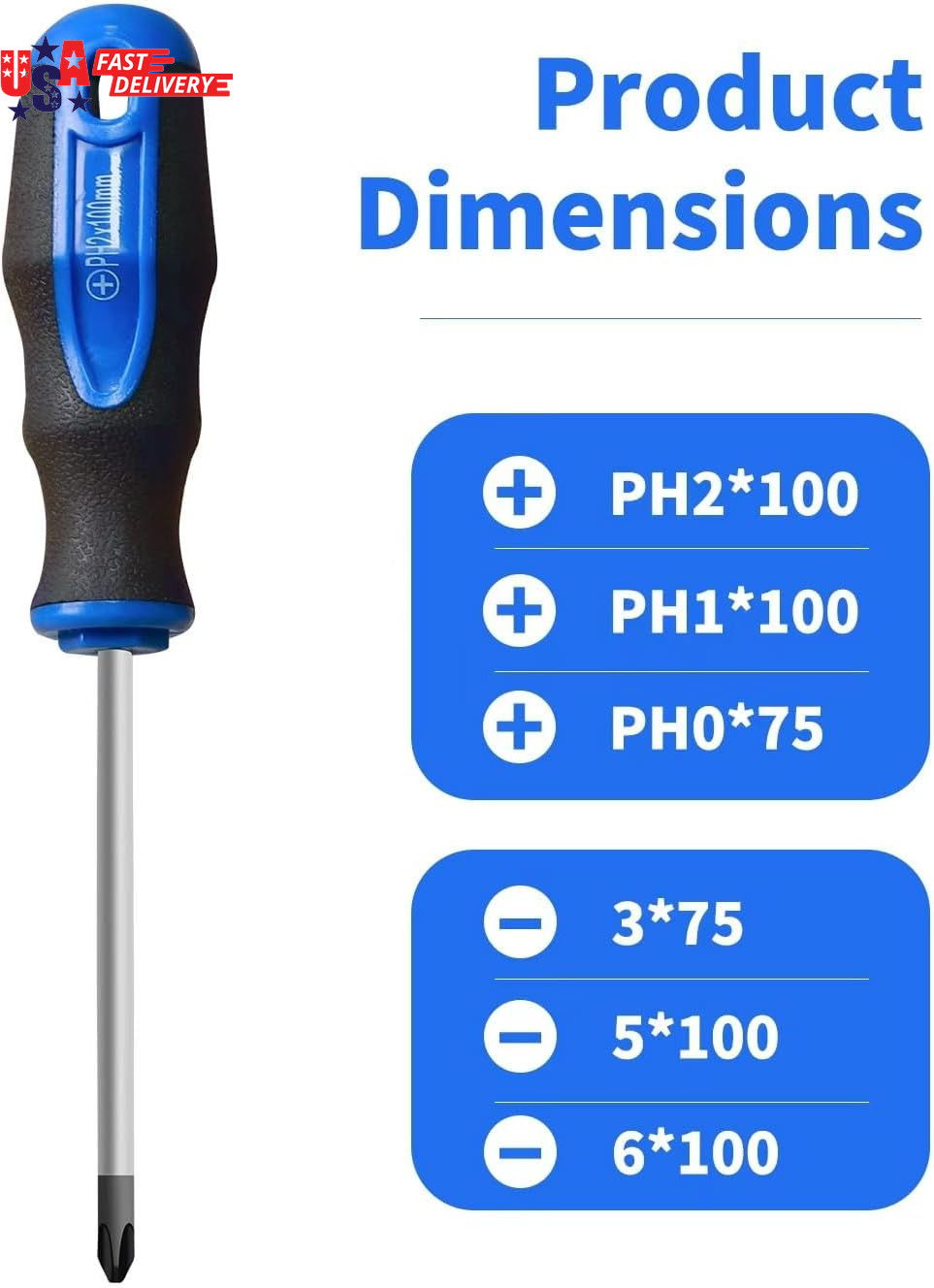 6PCS Magnetic Tip Screwdriver Set, 3 Phillips and 3 Flat, Professional Cushion G
