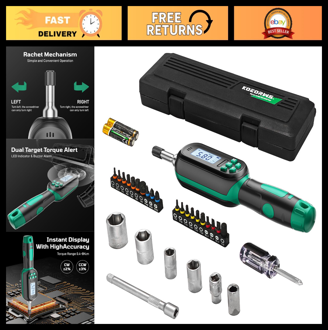 Digital Torque Screwdriver Set – Adjustable 3.54-70.81 in.lb, Precision Wrench T