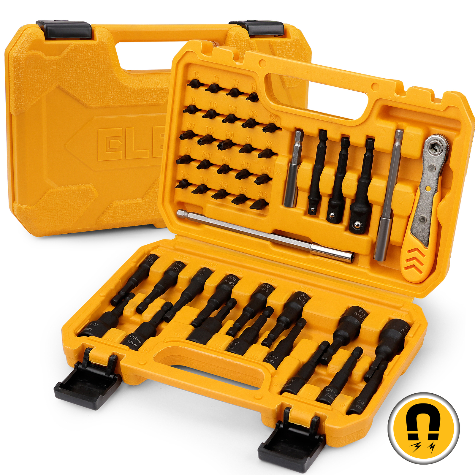 47PC Magnetic Impact Nut Driver Screwdriver Bit Set 1/4″ Hex Shank Quick Change