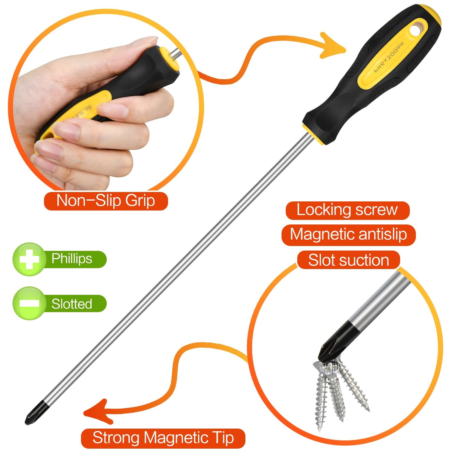 2pcs Long Magnetic Screwdriver Set, 12in Extra Long Phillips and Slotted with..