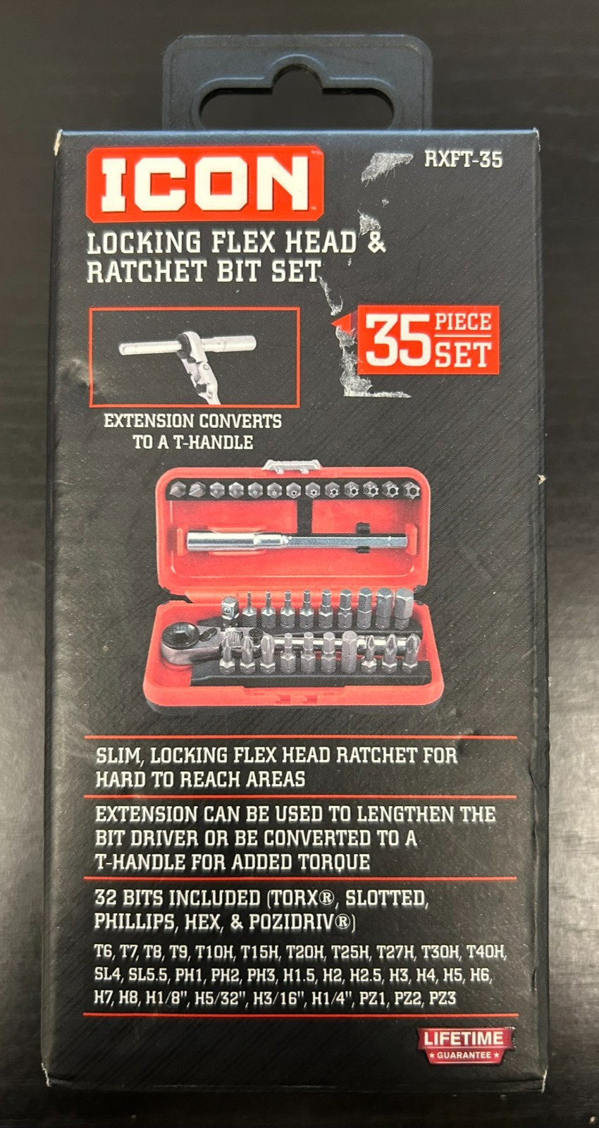 ICON RXFT-35 LOCKING FLEX HEAD RATCHET BIT SET 32/35 PIECE READ FREE SHIPPING