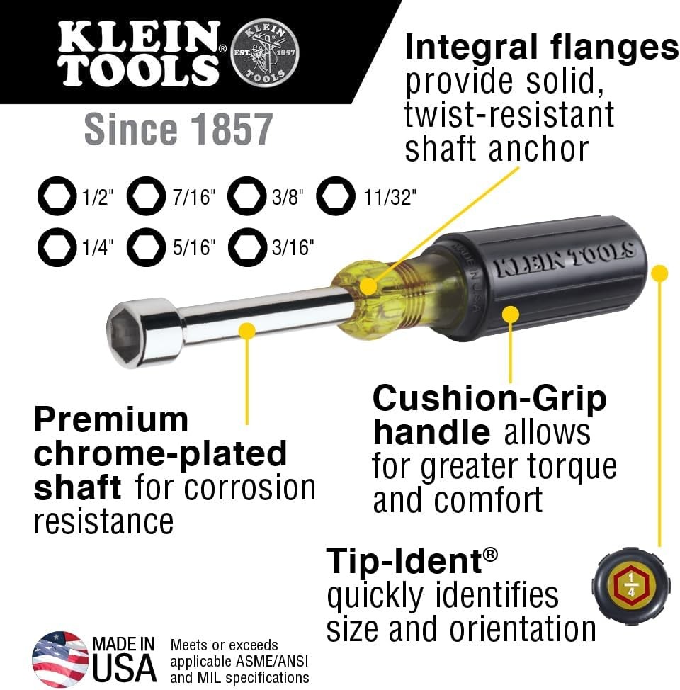 Klein Tools 647M Magnetic Nut Driver Set, 6-Inch Shafts, 7-Piece