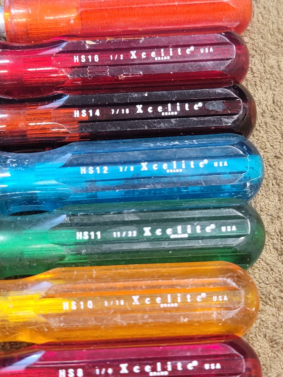 Xcelite HS Nutdriver Set Sae 3/16 7/32 1/4 5/16 11/32 3/8 7/16 1/2 9/16″ USA