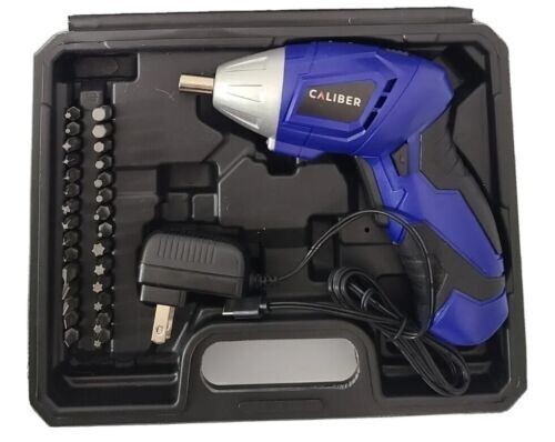 Caliber 4.8-V Cordless Screwdriver Drill W/ Toolbox-8 Sockets-32 Bits-Blue-NEW