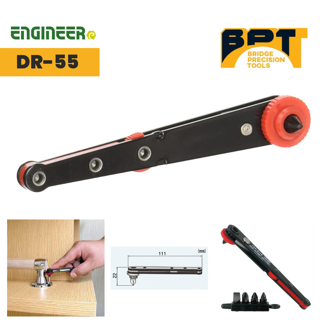 ENGINEER DR-55 Offset Ratchet Driver with 4-in-1 bit set and included bit holder