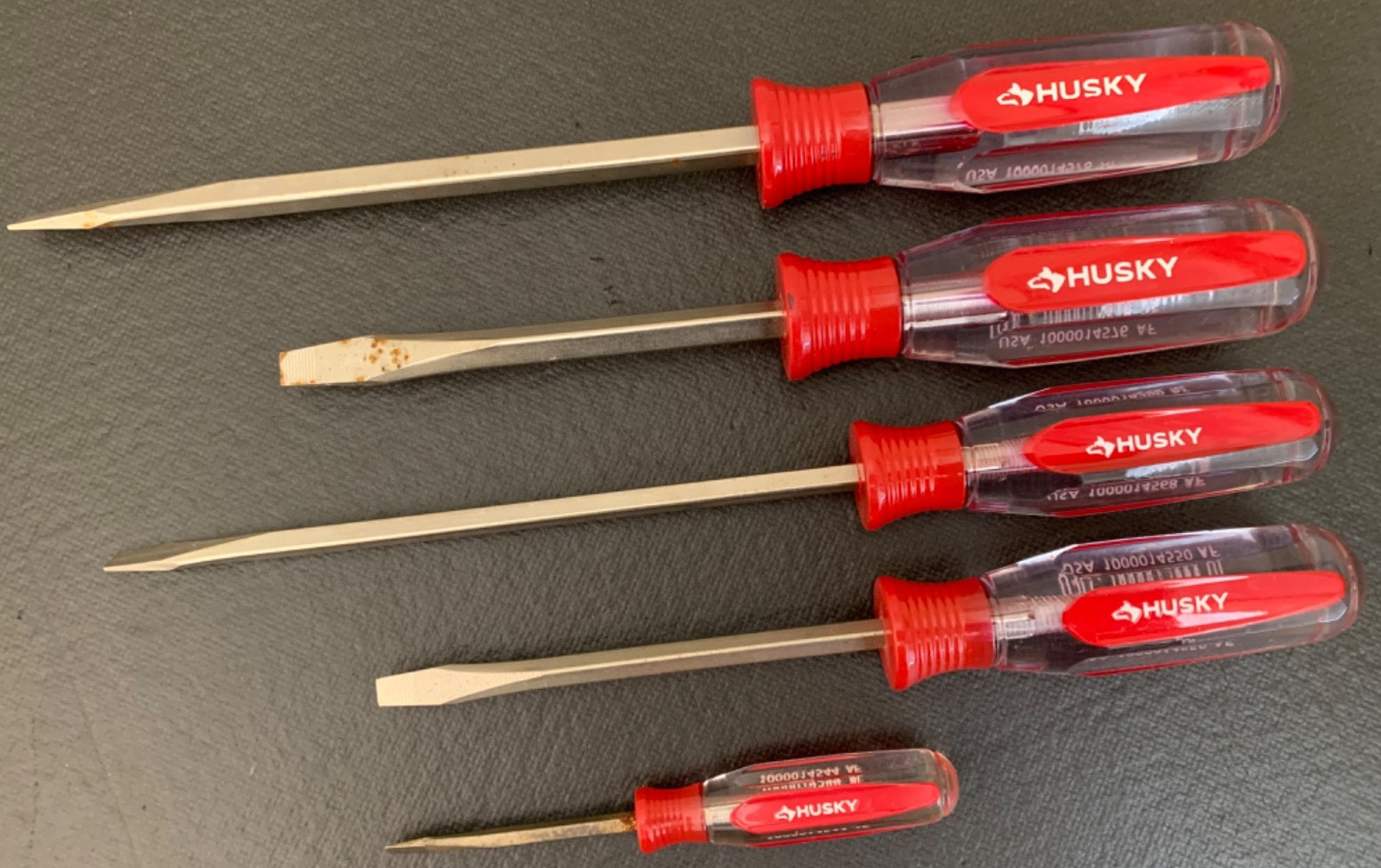 Lot of 5 Husky AF 1/4″, 3/16″, & 1/8″ Flat-Head Slotted Screwdrivers Made in USA