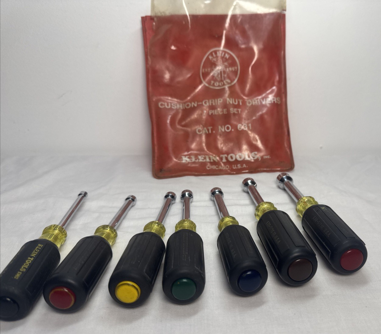VINTAGE KLEIN 631 Standard Hollow Shaft Nut Driver Set 7 Piece Used