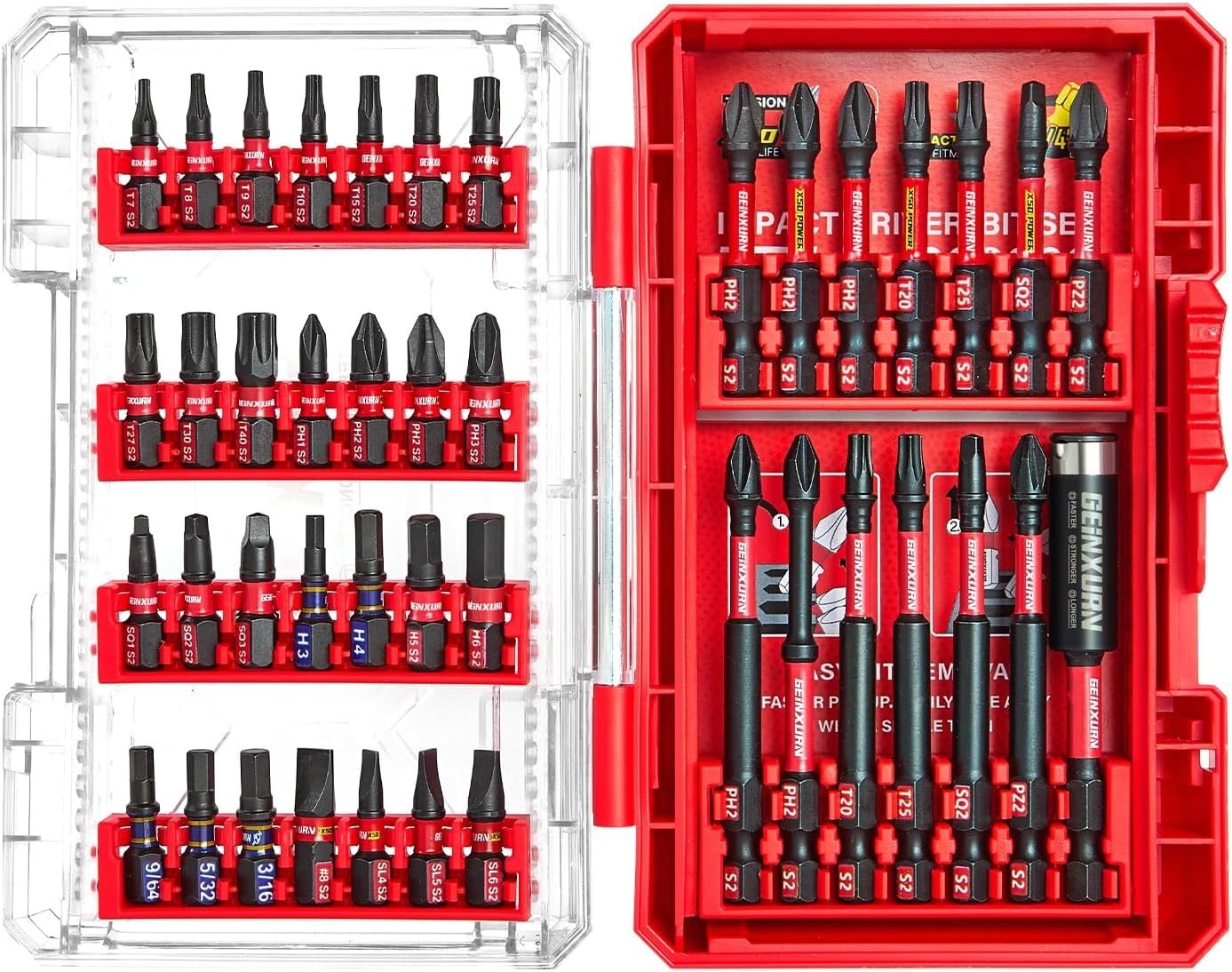 42Pieces Impact Screwdriver Bits Set, Magnetic S2 Steel Phillips/Slotted/Square/