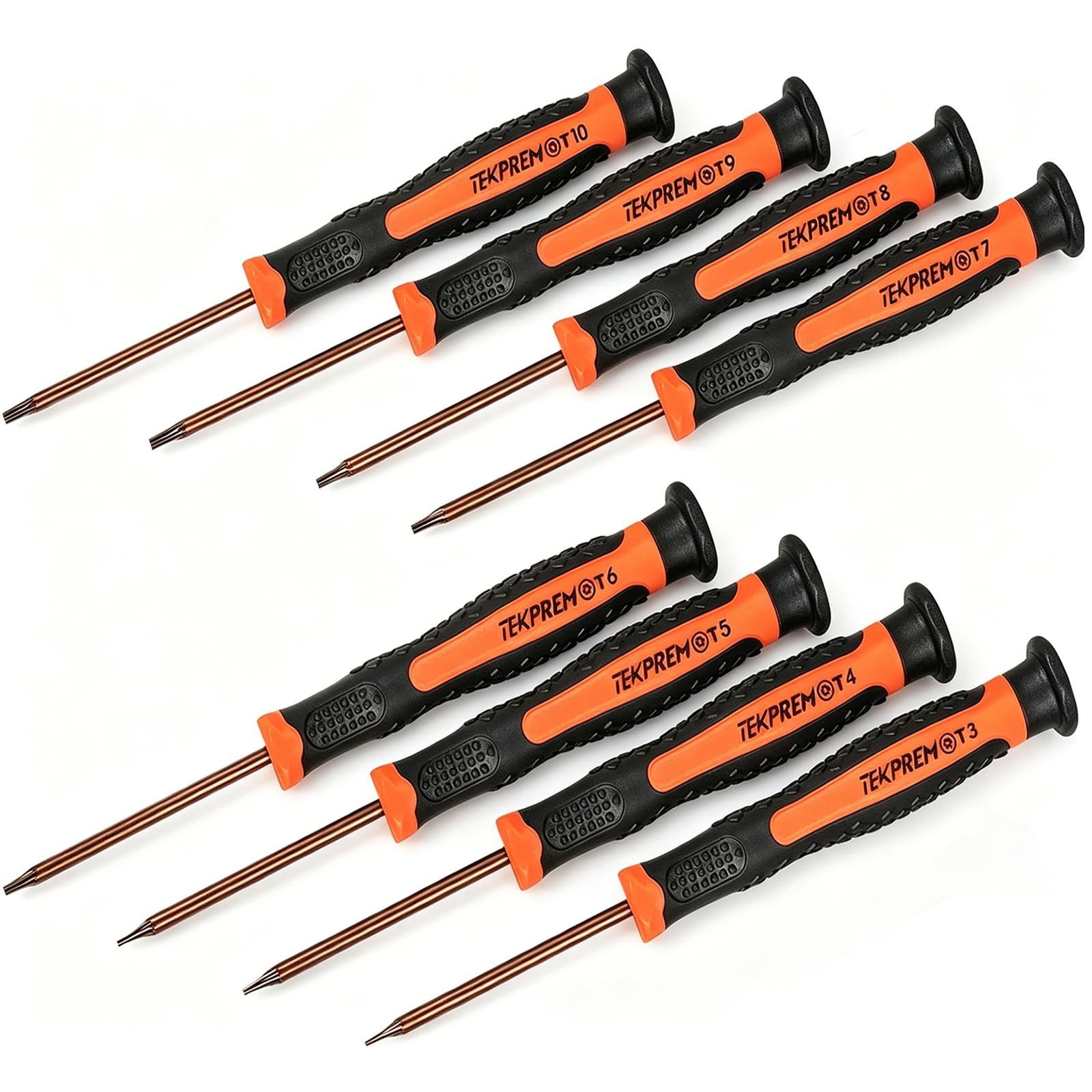 TEKPREM 8 in 1 Small Torx Screwdriver Set with T3 T4 T5 T6 T7 T8 Orange-black