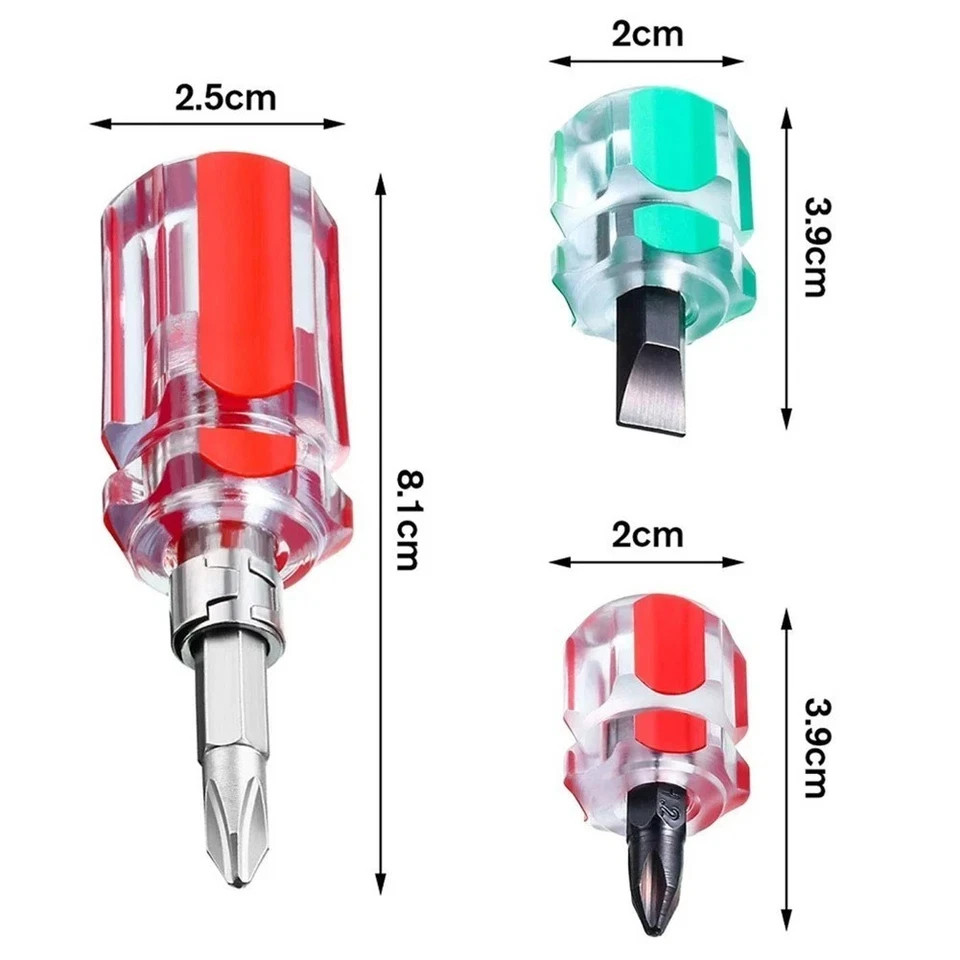 3Pcs Mini Screwdriver Set Short Flat & Phillips 2-in-1 Repair Tool Kit USA