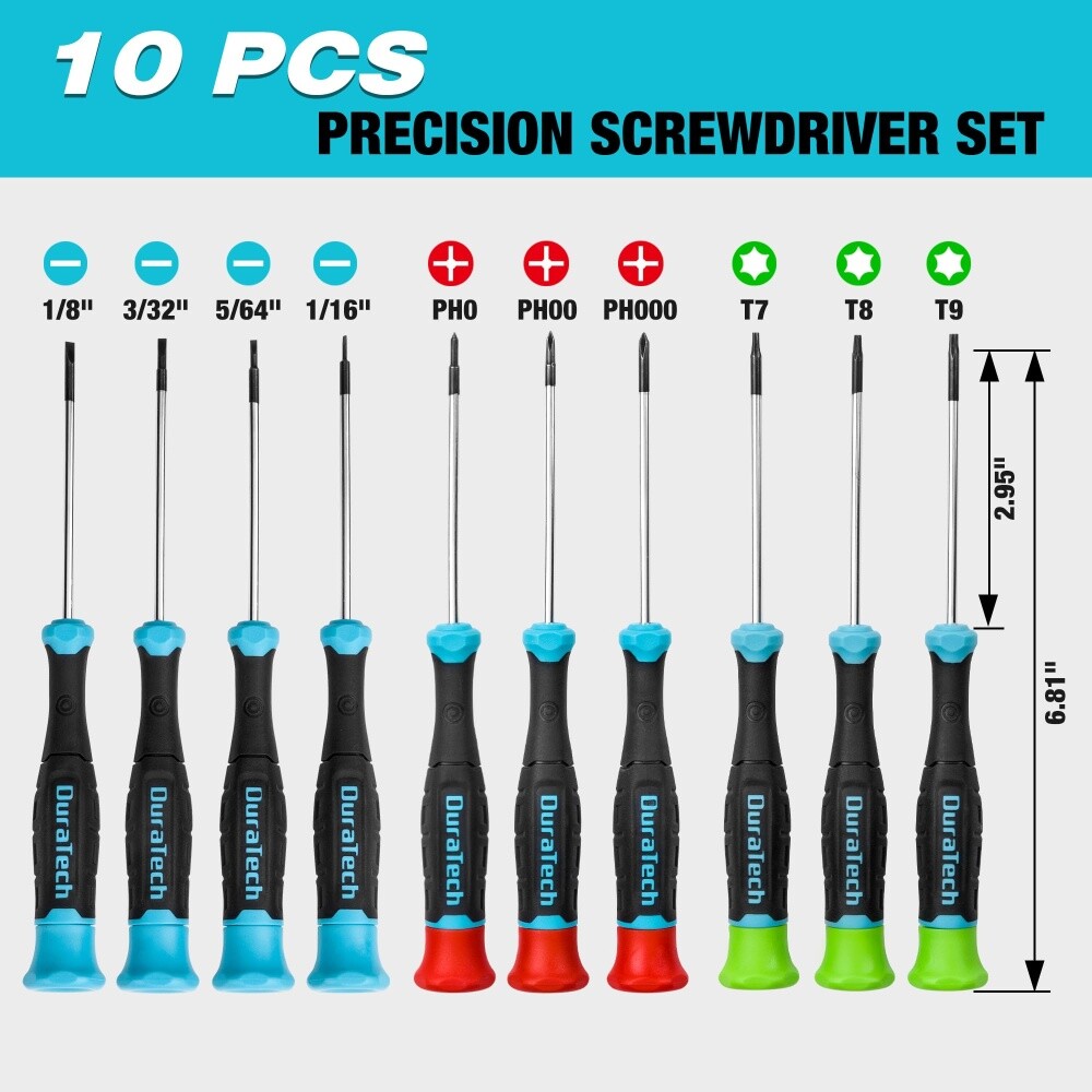 DURATECH Precision Magnetic Small Screwdriver Set 10 PCS Cr-V Steel for Phones