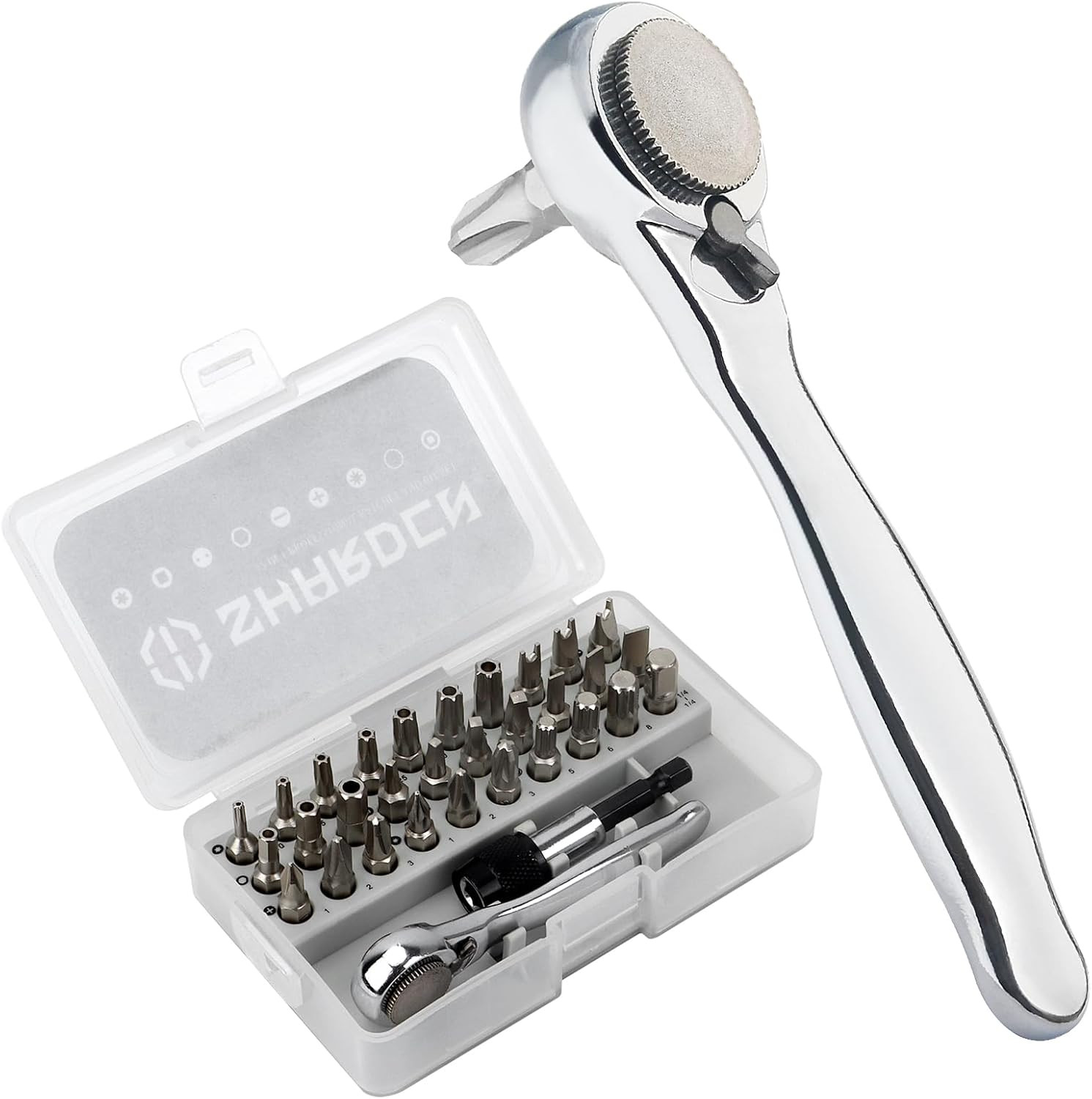 32 in 1 Ratchet Screwdriver Bit Set with Right Angle Offset 1/4″ High Torque Dri