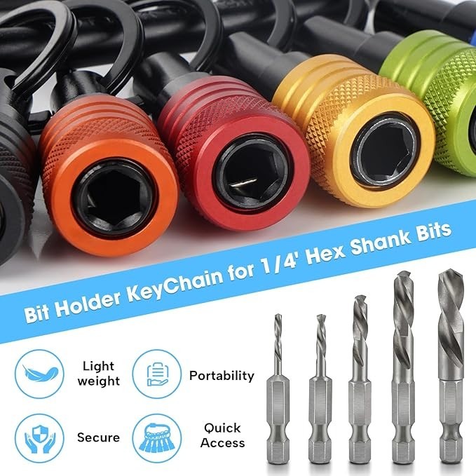1/4 Inch Hex Shank Bit Holders Keychain Quick-Change Design for Nut Driver Screw