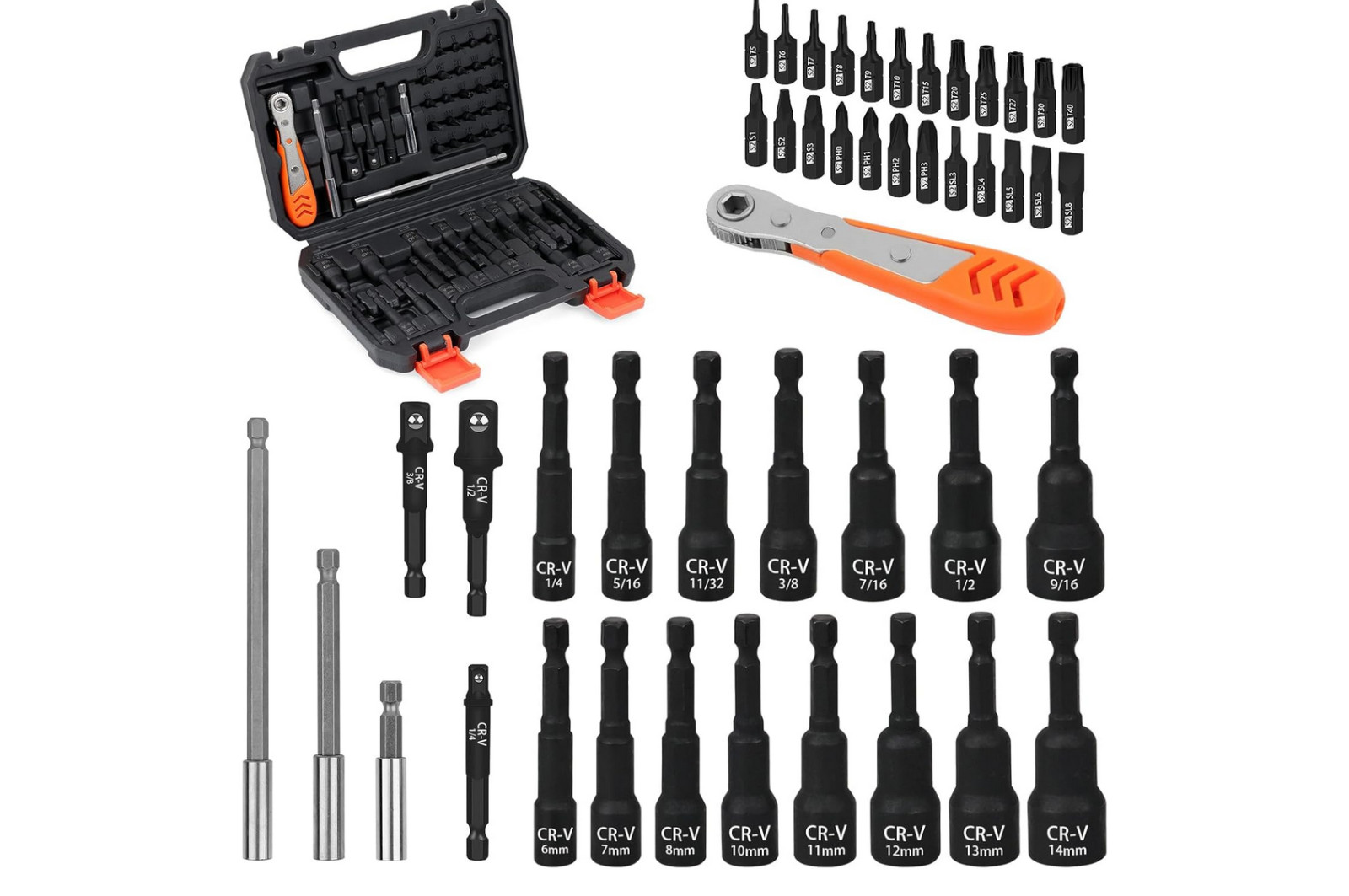 47-Piece Magnetic Nut Driver & Bit Set | Cr-V Steel, Impact Rated, Storage Case