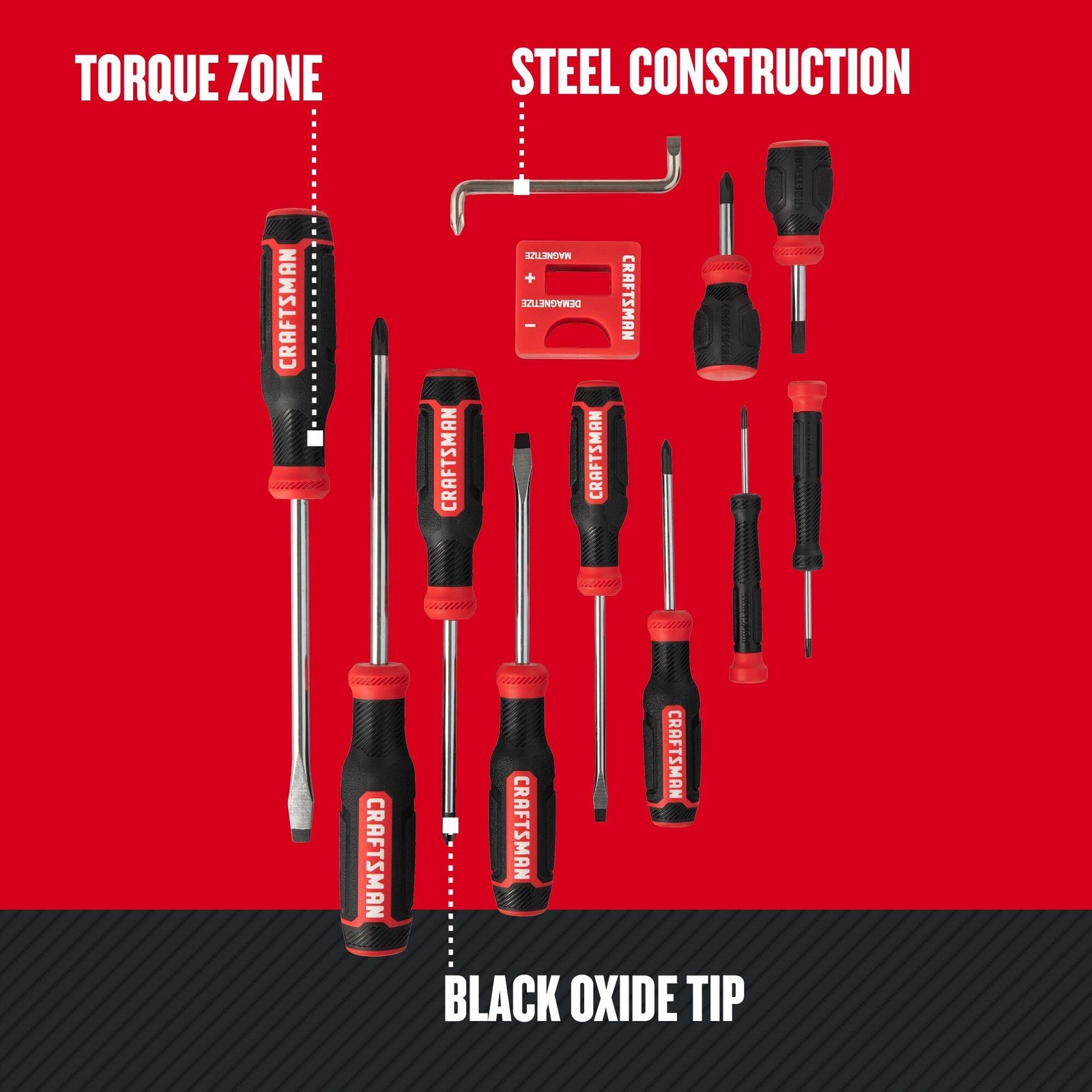 12 Piece Bi-material Screwdriver Set Black Oxide Tip Ergonomic Handle”