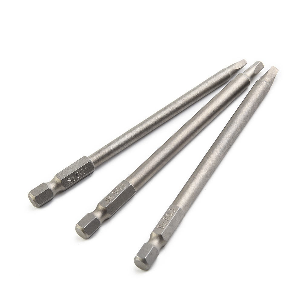Screw Driver Bits Square Head Hand Tool Accessories 100mm 3pcs Hex SQ1-SQ3
