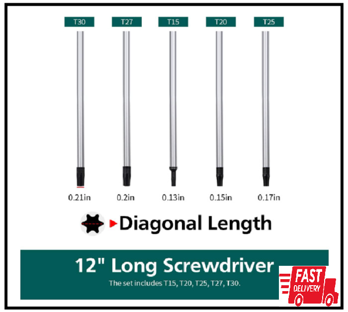 Extra Long Torx Screwdrivers Set, 5Pcs 12In Magnetic Torx Screwdrivers Set,