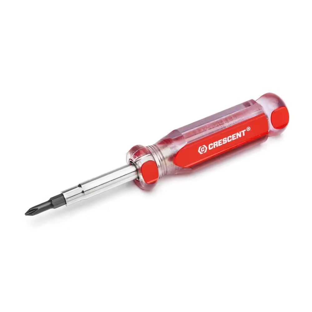 6-in-1 Interchangeable Bit Screwdriver, Red Handle (7-piece) | Crescent Steel