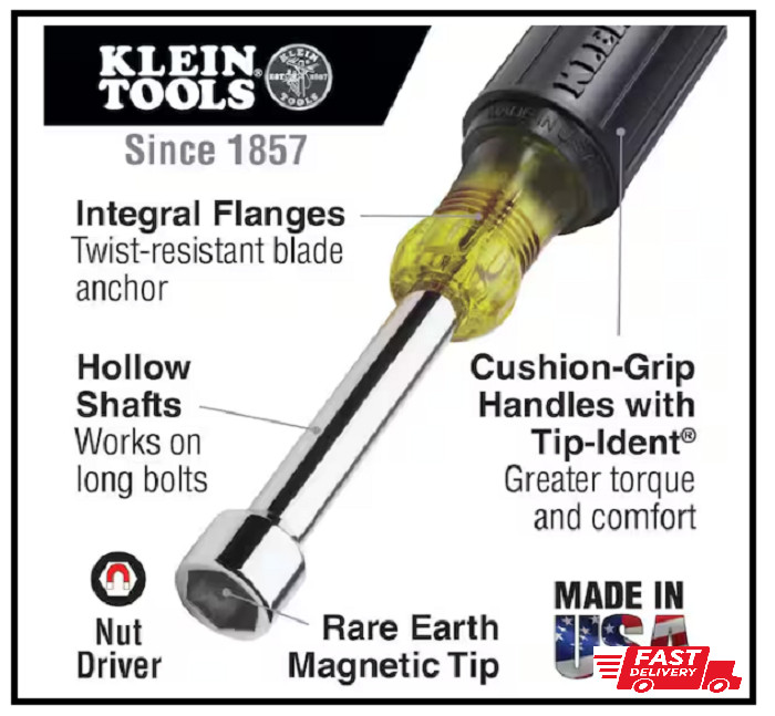 11/32 In. Magnetic Tip Nut Driver with 6 In. Hollow Shaft- Cushion Grip Handle
